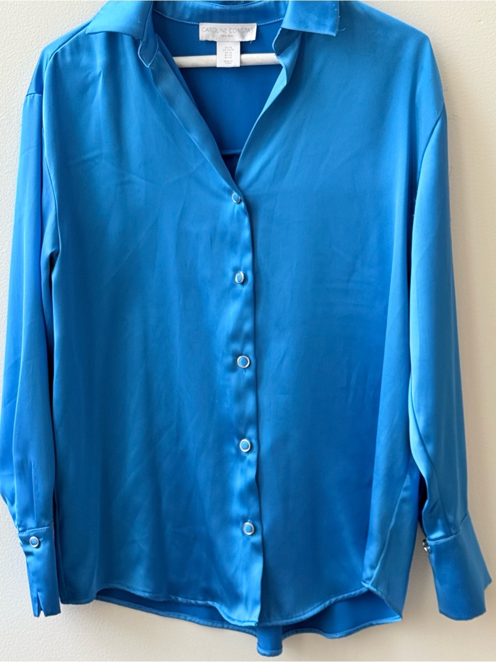 Caroline Constas Long Sleeve Button-Up Satin Blouse Size extra small blue